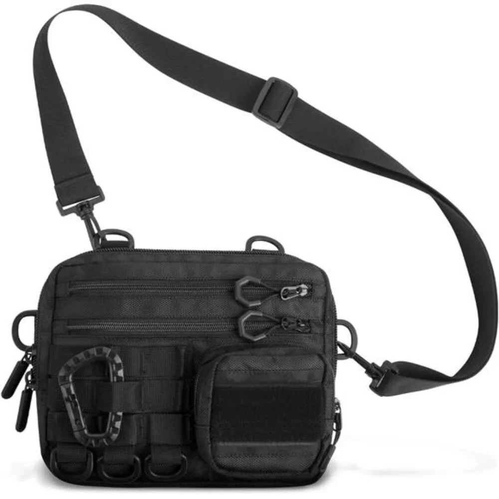 Black Small Tactical Messenger Bag For Men. This EDC Has Multiple Ways